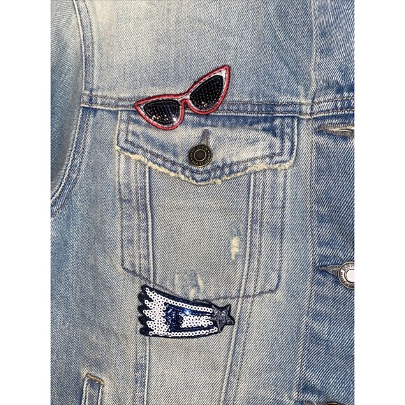 New Mavi jean jacket patches 90s 80s KARLA Sequin retro L Heart city - Picture 2 of 11